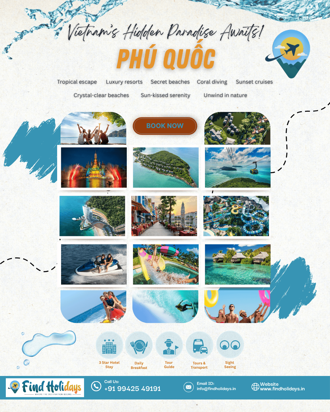 Book a 6N/7D Phu Quoc Island tour from Anna Nagar, Chennai with Find Holidays. Beaches, cable car rides, safaris & sunsets—Vietnam’s paradise awaits